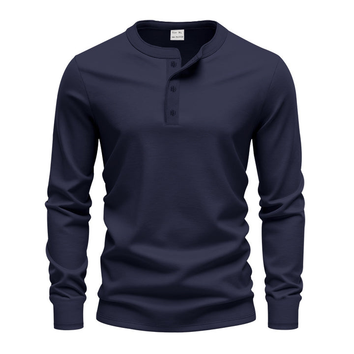 Herren nan tailliertes Langarm-Henleyshirt mit Stehkragen, feinem Baumwollstretch und Rippbündchen Drune