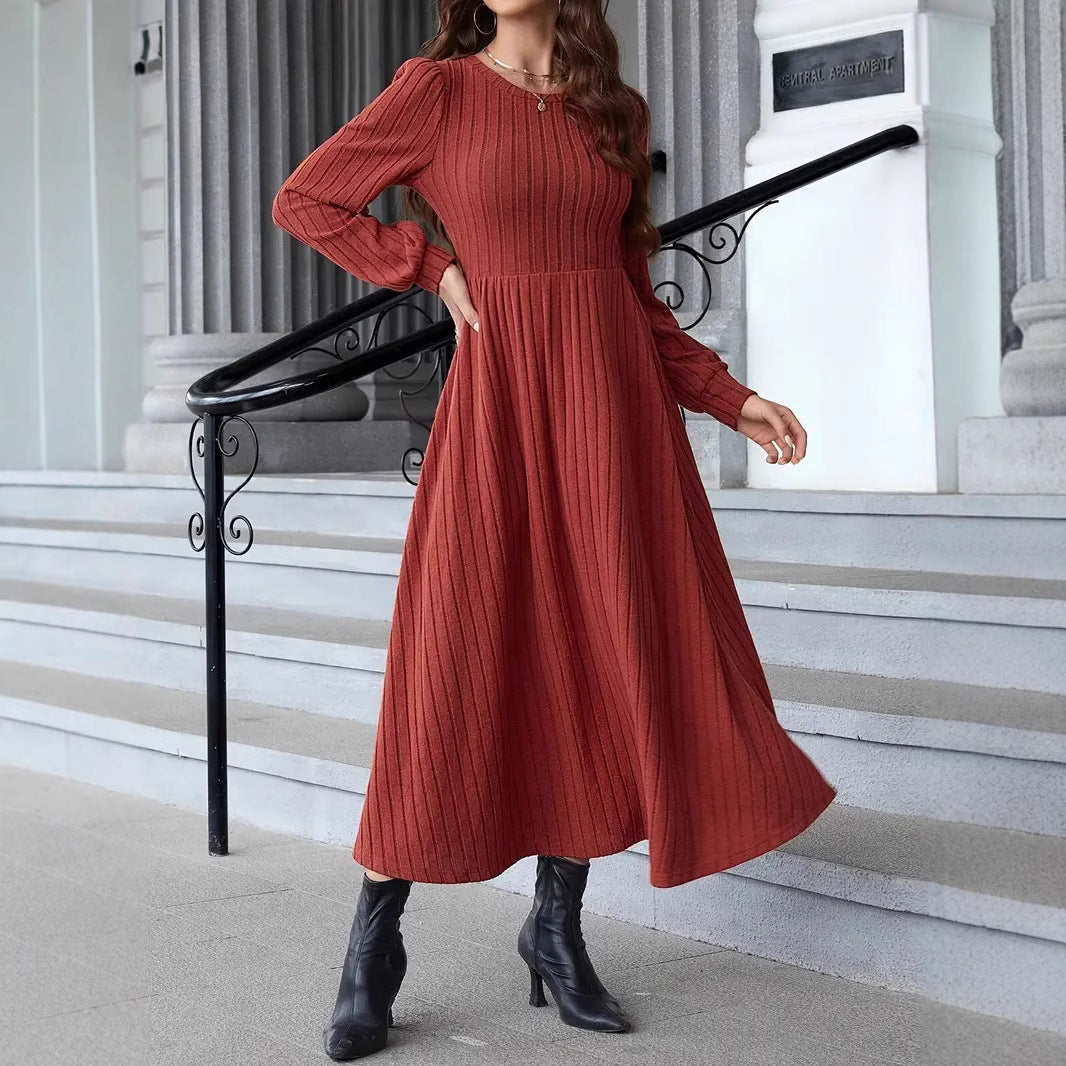 Damen gestricktes Maxikleid mit langen Ärmeln Drune