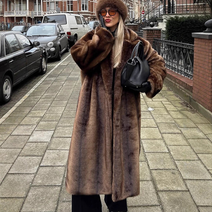 Damen Luxuriöser langer Kunstpelz-Mantel mit Oversize-Schnitt und wärmender Fütterung Drune