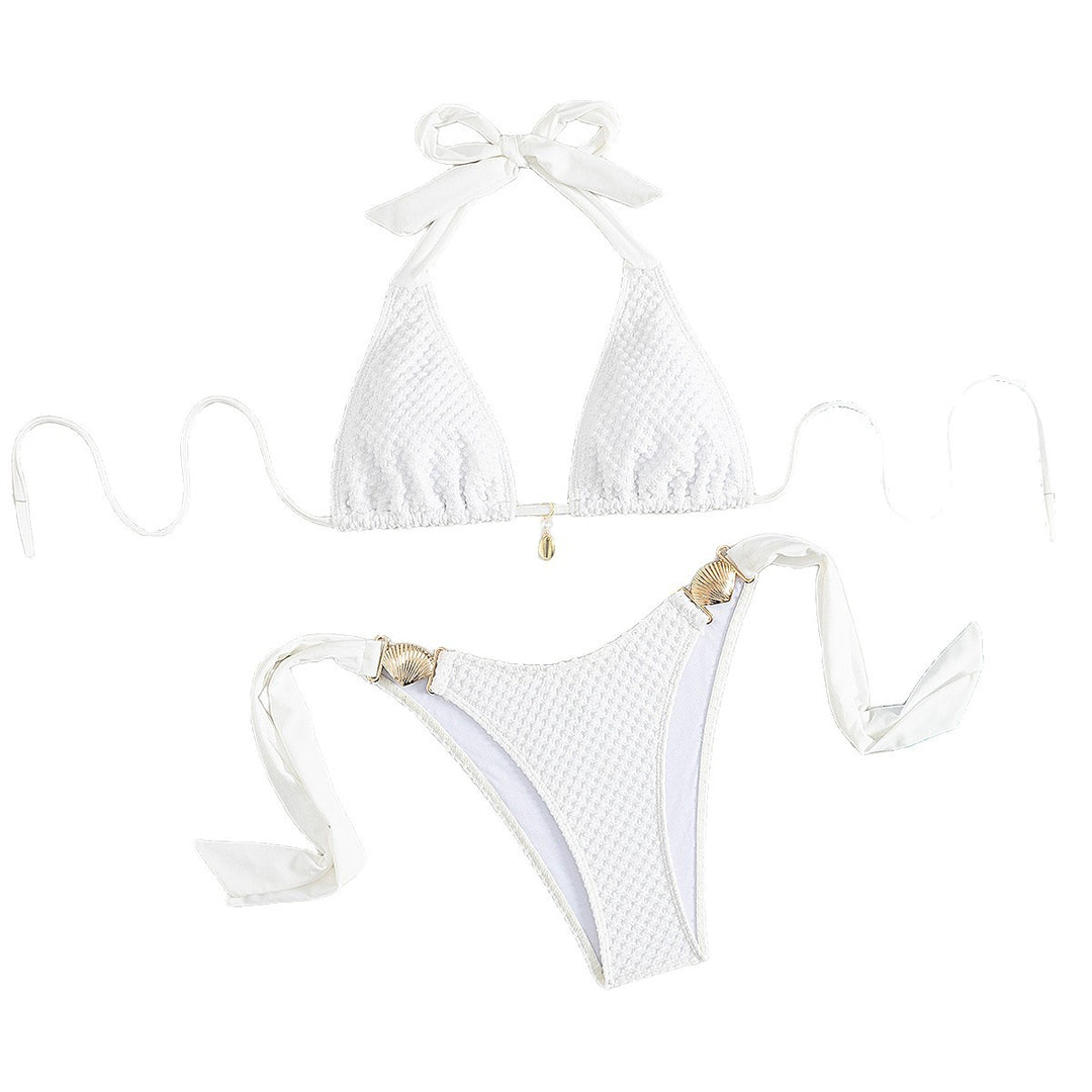 Damen Triangel-Bikini mit eleganten Schleifen und Muschelverzierungen Drune