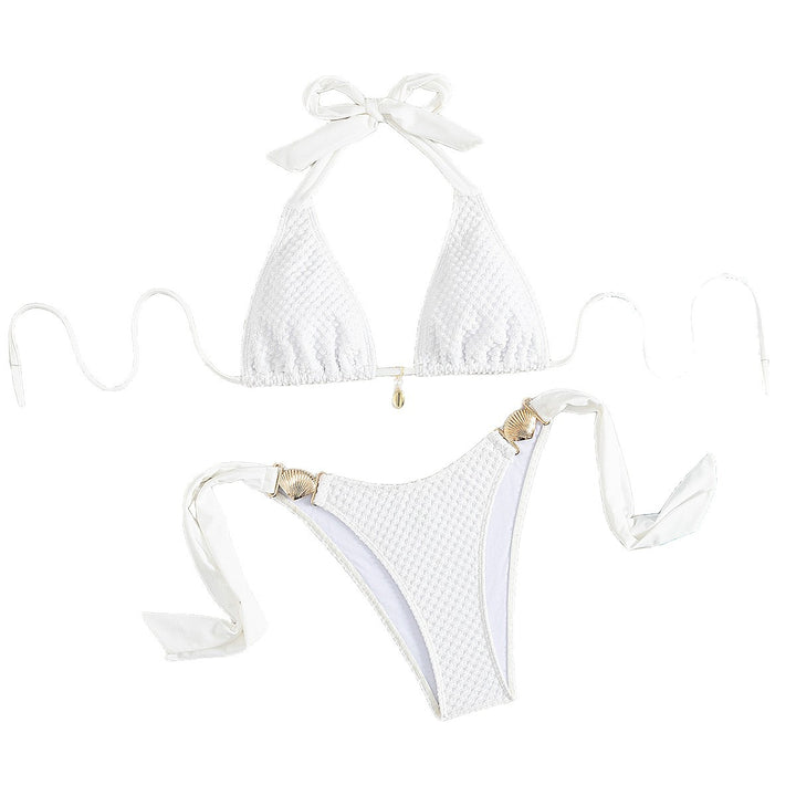 Damen Triangel-Bikini mit eleganten Schleifen und Muschelverzierungen Drune