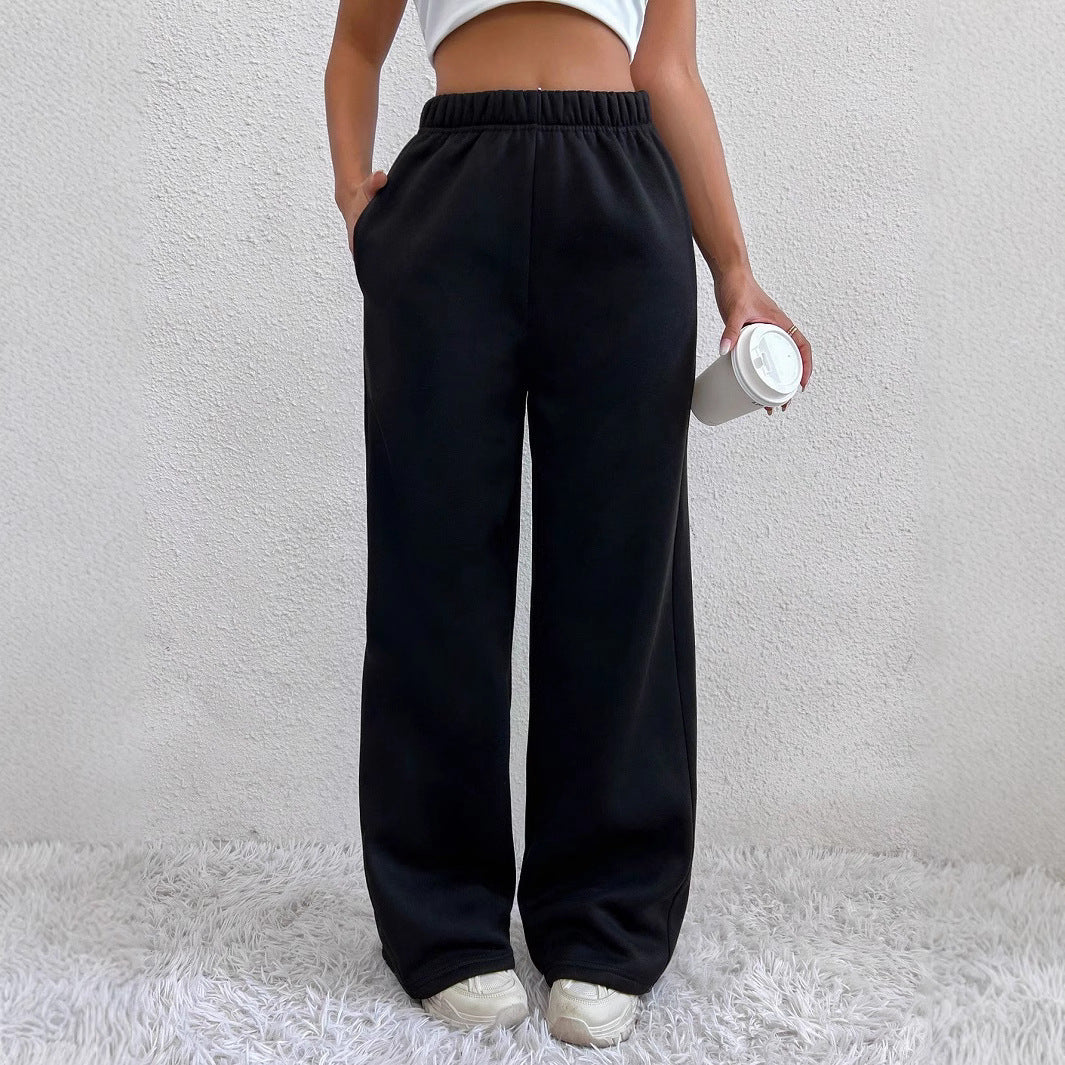 Damen nan weite Loungehose aus French Terry mit hohem Komfortbund, seitlichen Eingrifftaschen und fließendem Bein Drune