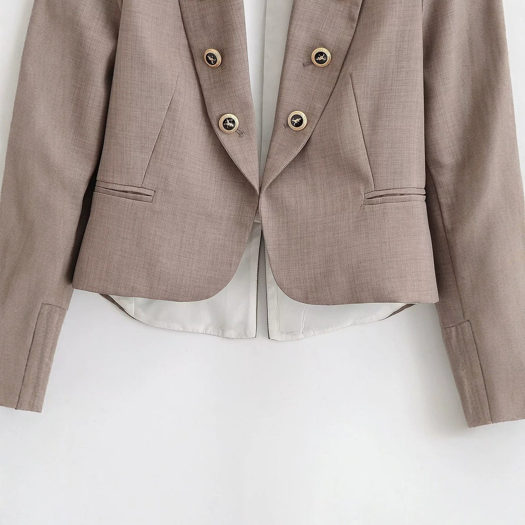 Damen Kurzblazer mit taillierter Silhouette und dekorativer Doppelreihe Zierknöpfe Drune