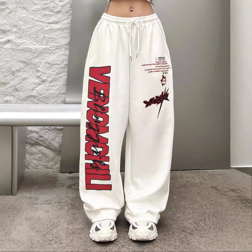 Damen lässige Weitgeschnittene Sweatpants mit grafischem Druck Drune
