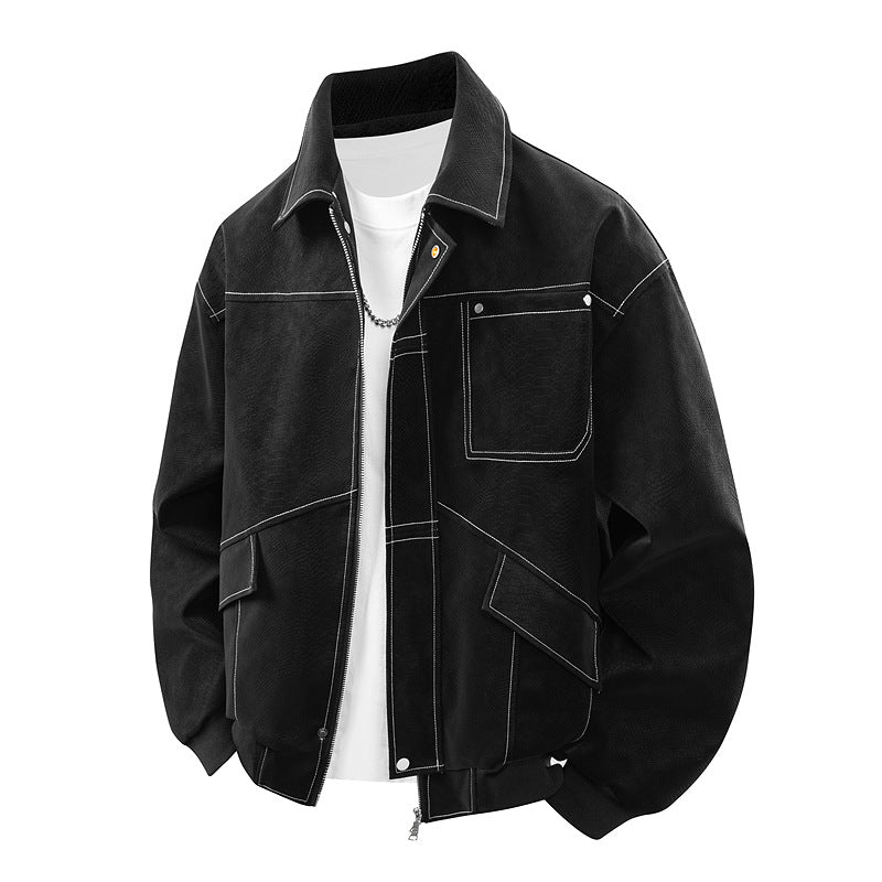 Herren Boxige Utility-Bomberjacke mit aufgesetzten Pattentaschen, verdecktem Zwei-Wege-Reißverschluss & strukturierter Canvas-Optik Drune