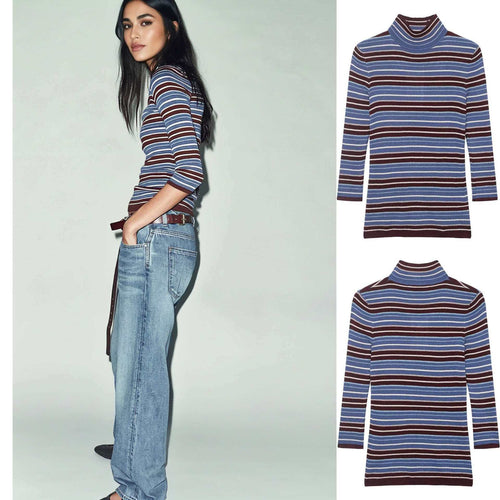 Damen Rollkragenpullover mit modischer Streifenoptik Drune