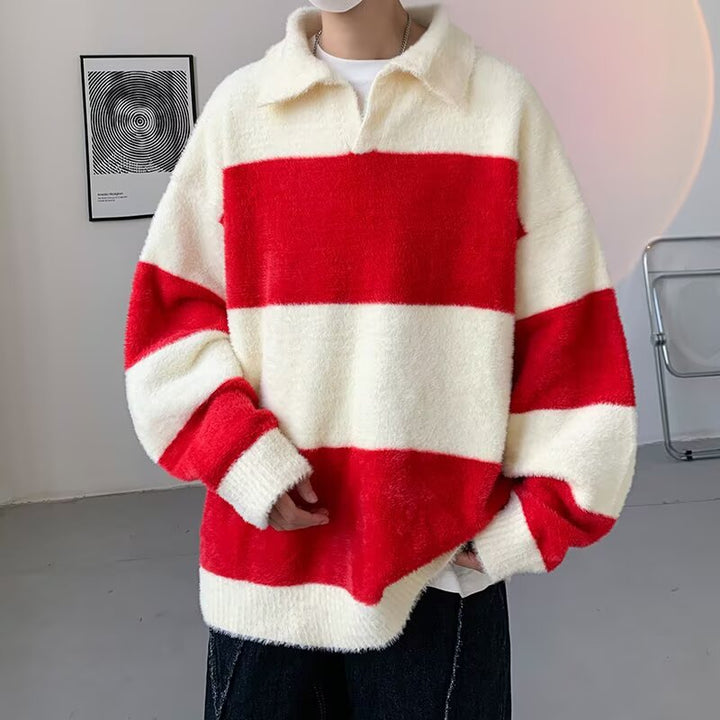 Herren Gemütlicher Grobstrickpullover mit modernen Streifen Drune