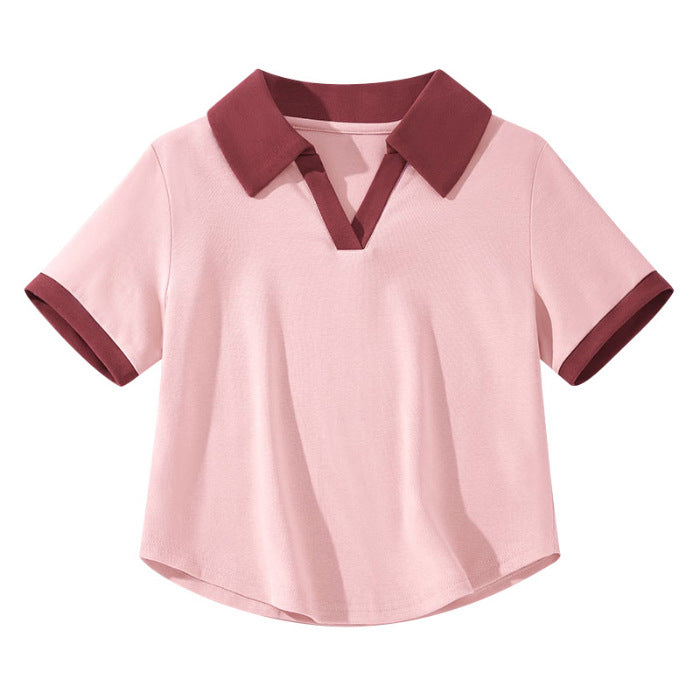 Damen Chic Farbblock Polo Top Drune