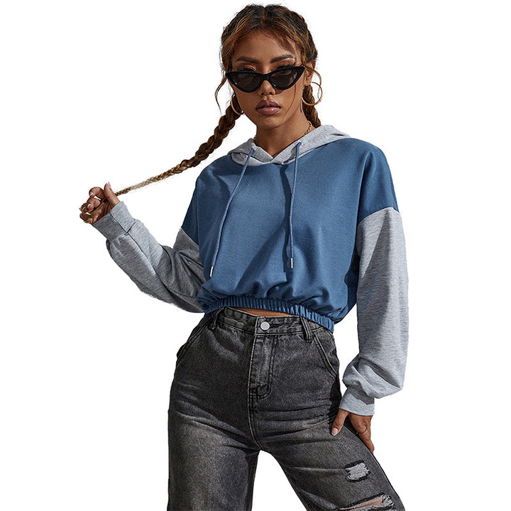 Damen Modischer cropped Hoodie mit Farbblock Drune