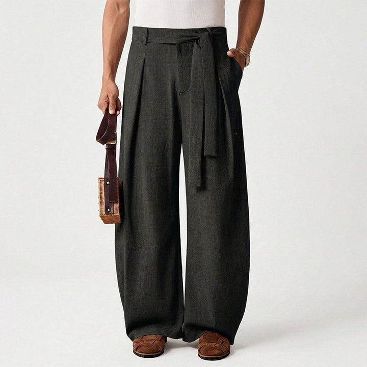 Herren nan weit geschnittene Leinenhose mit hoher Taille und Bindegürtel Drune