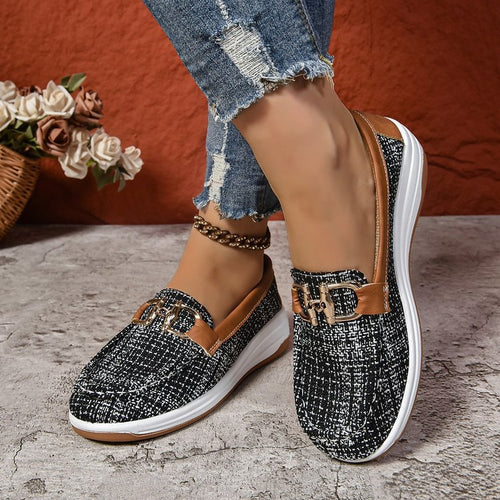 Damen Slip-On Clogs mit modischem Karomuster und elegantem Schnallen-Detail Drune