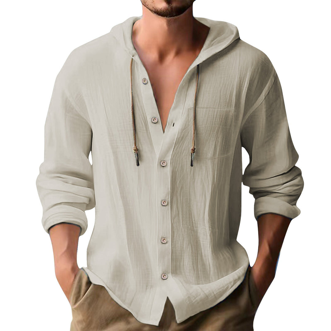 Herren lässiges Kapuzenshirt mit Knopfleiste und praktischen Taschen Drune