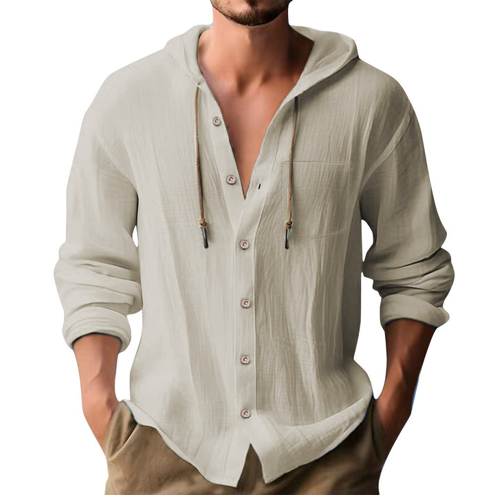 Herren lässiges Kapuzenshirt mit Knopfleiste und praktischen Taschen Drune