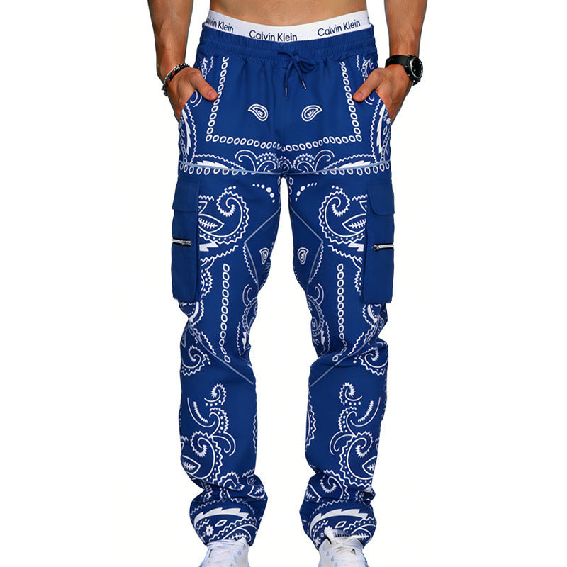 Herren Cargo-Hose mit Bandana-Print, elastischem Bund und Zipper-Taschen Drune