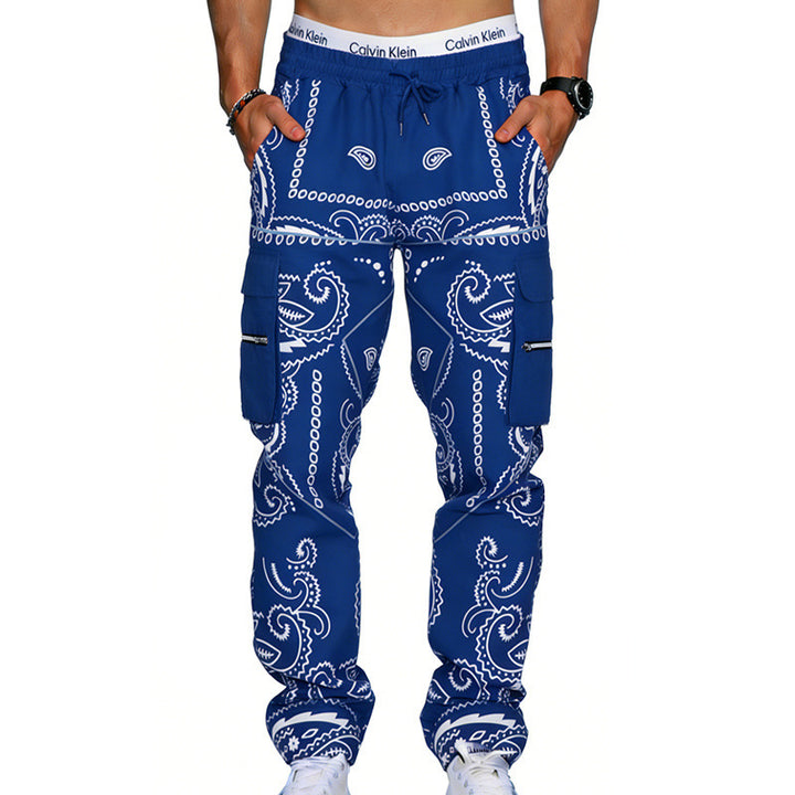 Herren Cargo-Hose mit Bandana-Print, elastischem Bund und Zipper-Taschen Drune