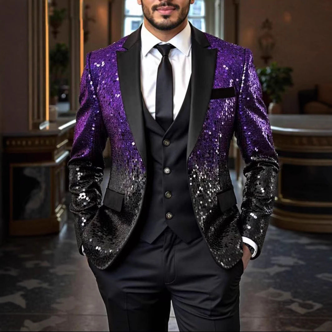 Herren Pailletten‑Sakko mit Satin‑Schalkragen und tailliertem Schnitt Drune