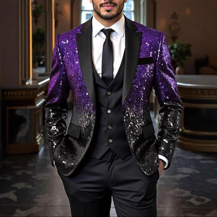 Herren Pailletten‑Sakko mit Satin‑Schalkragen und tailliertem Schnitt Drune