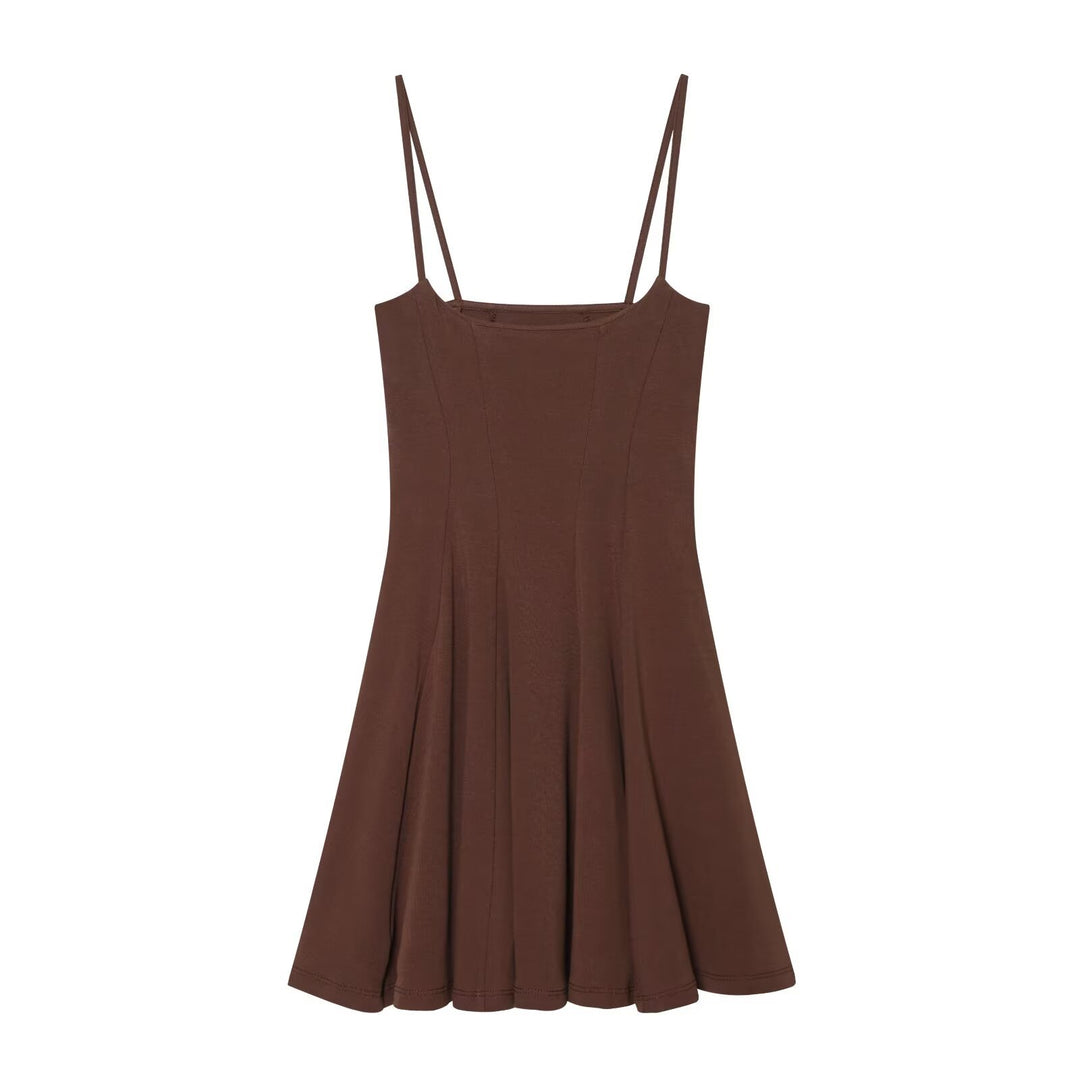 Damen luftiges Spaghettiträgerkleid mit schwingendem Rock Drune