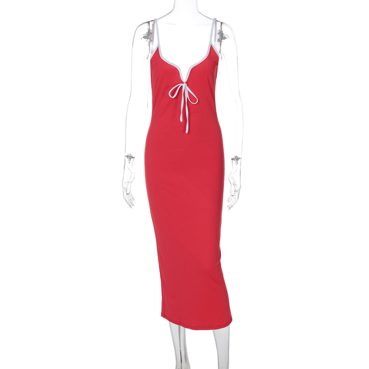 Damen figurbetontes Maxikleid mit tiefem Ausschnitt Drune