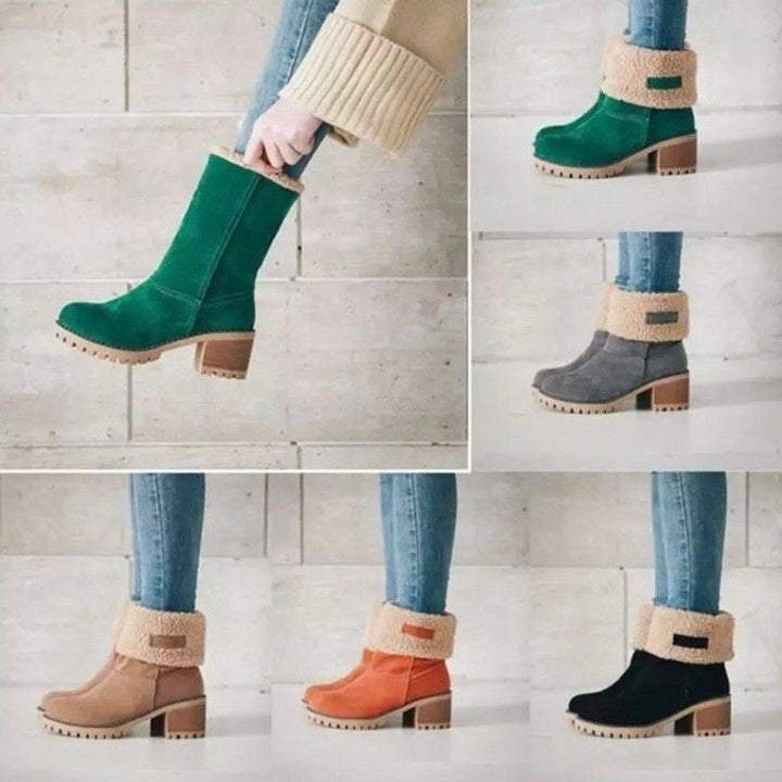 Damen Kurzschaft-Stiefelette mit Teddyfutter, Blockabsatz und Profilsohle Drune