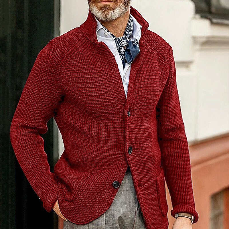 Herren Waffelstruktur-Cardigan-Blazer mit Stehkragen und aufgesetzten Taschen Drune
