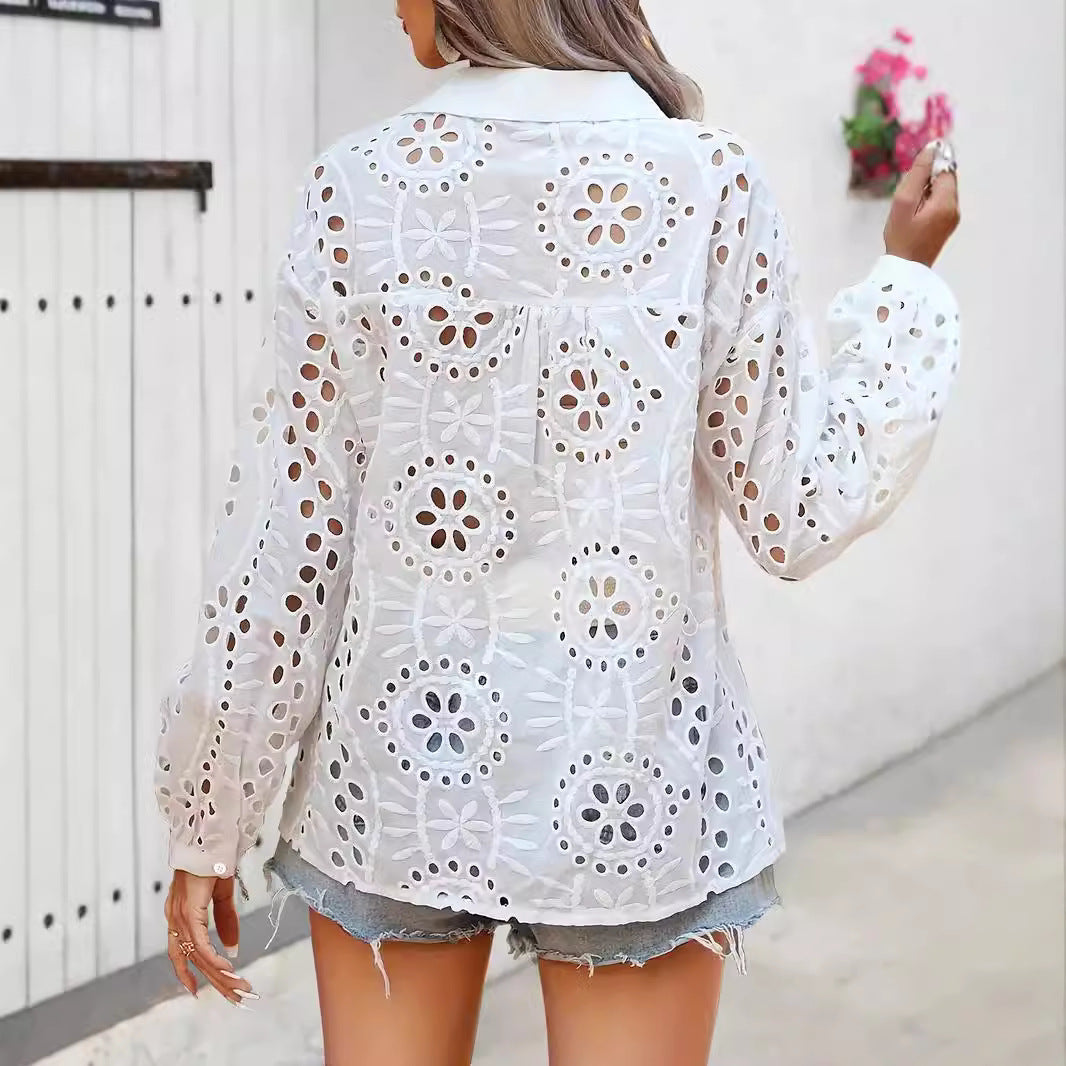 Damen Elegante Bluse mit Spitzenmuster Drune