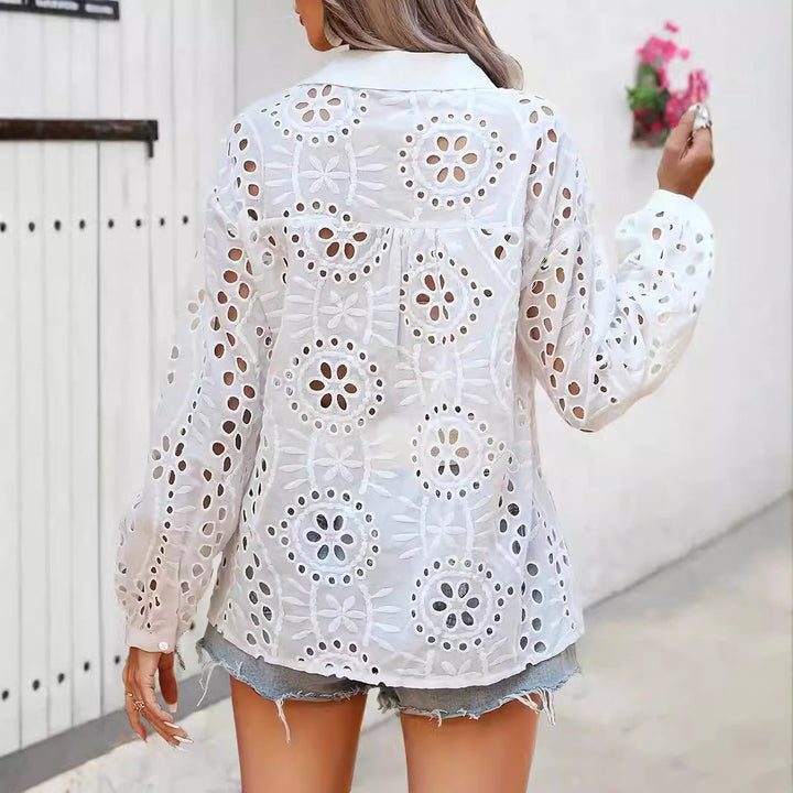 Damen Elegante Bluse mit Spitzenmuster Drune