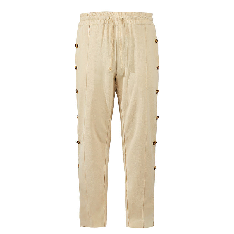 Herren Relaxed-Fit Freizeithose mit seitlichen Zierknopfleisten, elastischem Bund und Kordelzug Drune
