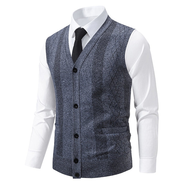 Herren Taillierte Feinstrick‑Weste mit V‑Ausschnitt, Knopfleiste und Eingrifftaschen Drune