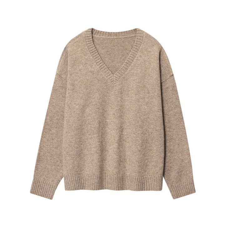 Damen V-Ausschnitt Pullover aus weicher Wolle Drune