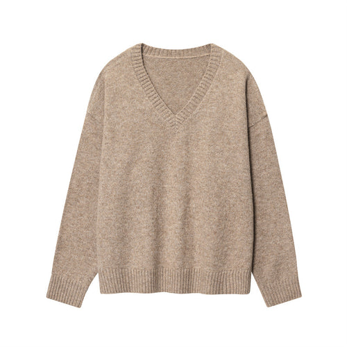 Damen V-Ausschnitt Pullover aus weicher Wolle Drune