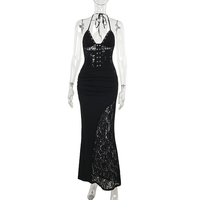 Damen Elegantes Maxikleid mit raffinierten Spitzenakzenten Drune