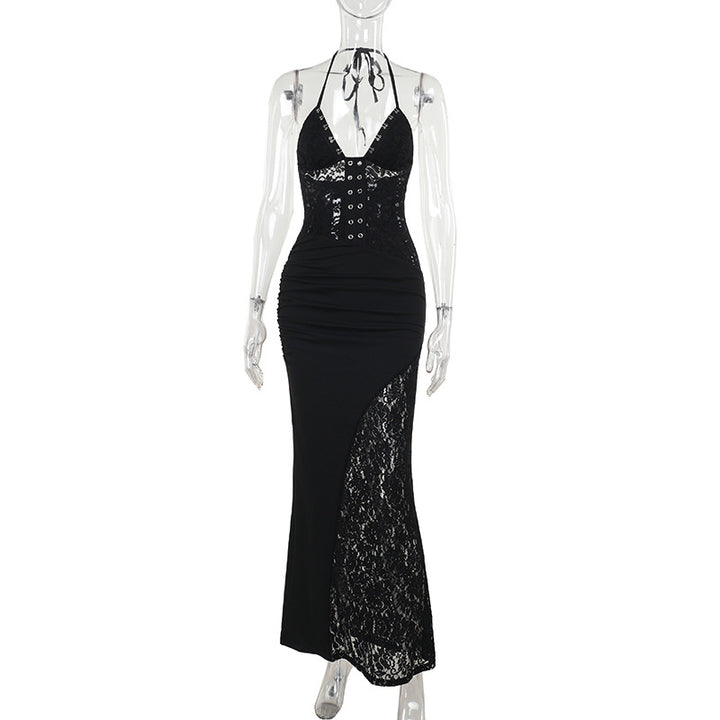Damen Elegantes Maxikleid mit raffinierten Spitzenakzenten Drune