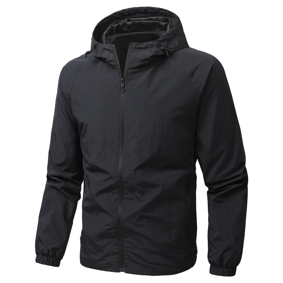 Herren Leichte winddichte Kapuzen-Outdoorjacke mit durchgehendem Reißverschluss und elastischen Bündchen Drune