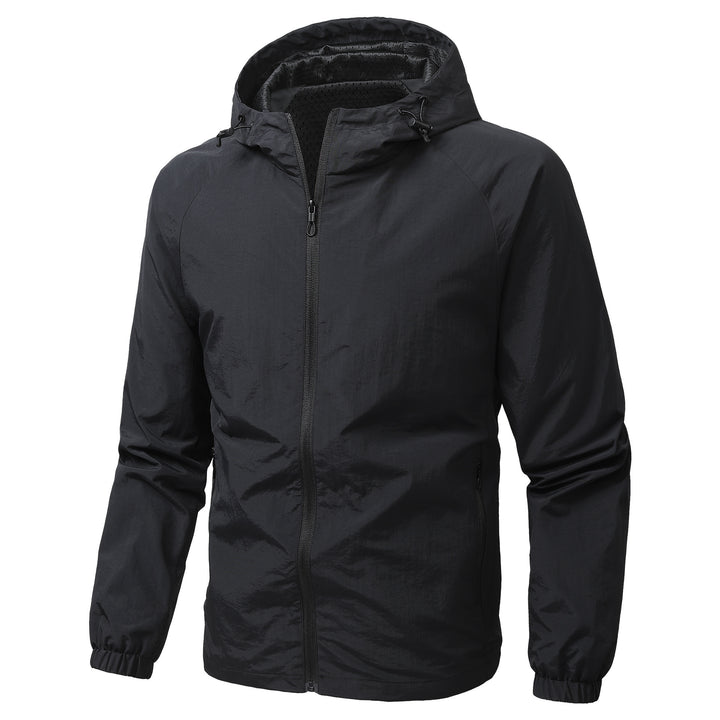 Herren Leichte winddichte Kapuzen-Outdoorjacke mit durchgehendem Reißverschluss und elastischen Bündchen Drune