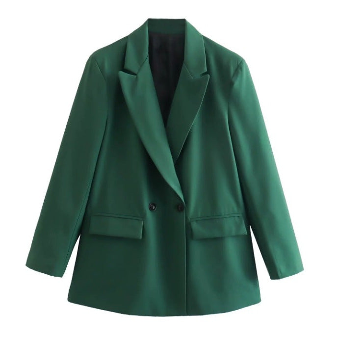 Damen 100+ geradliniger Longline Blazer mit Reverskragen, doppelreihiger Optik und Pattentaschen Drune
