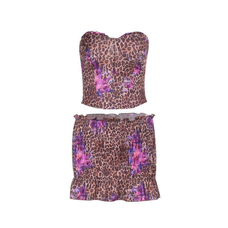 Damen Crop-Top und Shorts Set mit angesagtem Leopardenmuster Drune