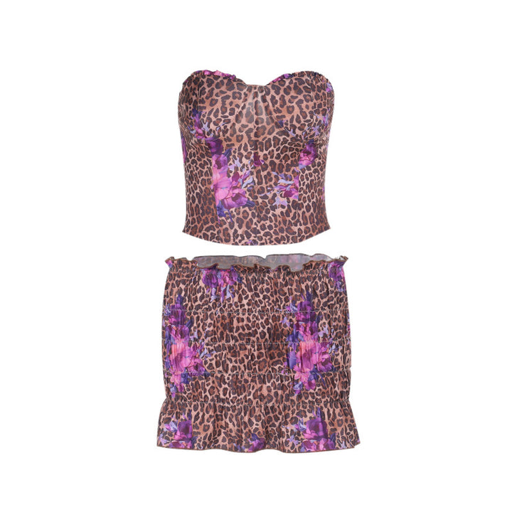 Damen Crop-Top und Shorts Set mit angesagtem Leopardenmuster Drune