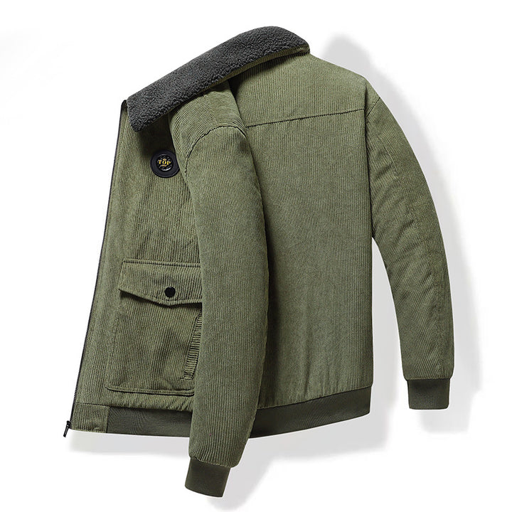 Herren nan Cordjacke mit Teddykragen, aufgesetzten Klappentaschen und elastischen Bündchen Drune