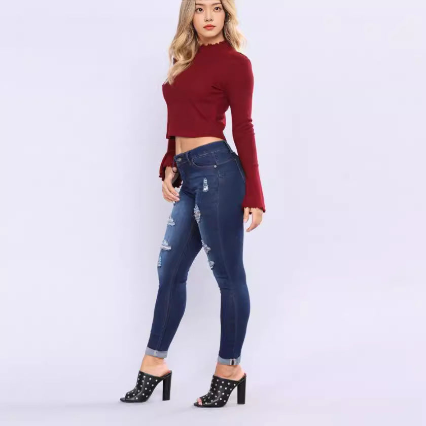 Damen Slim-Fit Jeans mit trendigen Destroyed-Details Drune