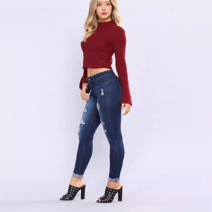 Damen Slim-Fit Jeans mit trendigen Destroyed-Details Drune