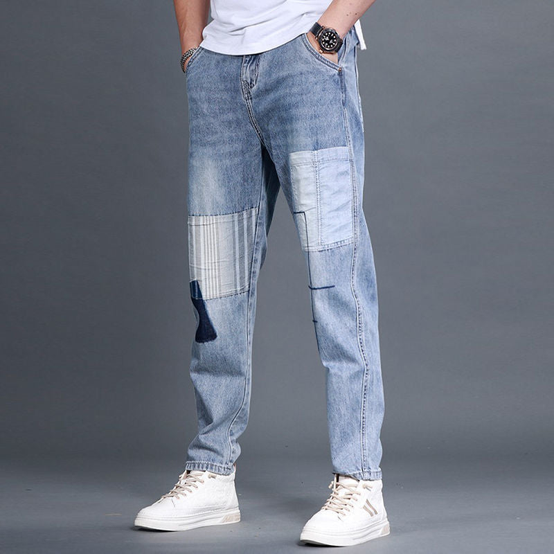 Herren lässige Denim-Hose mit kreativen Patch-Details Drune