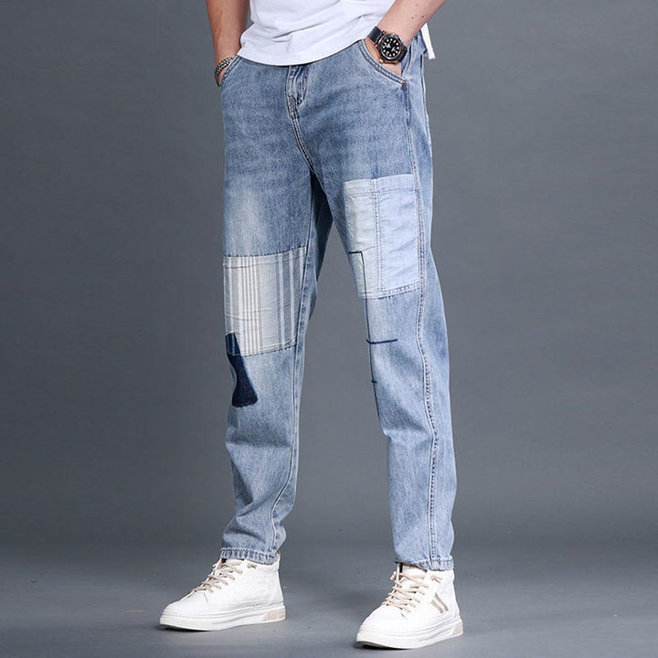 Herren lässige Denim-Hose mit kreativen Patch-Details Drune
