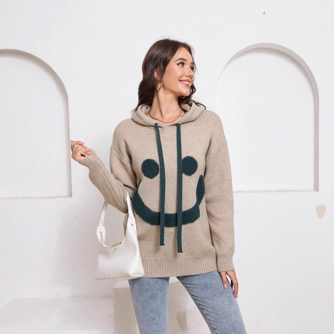 Damen Gemütlicher Kapuzenpullover mit Smiley-Design Drune