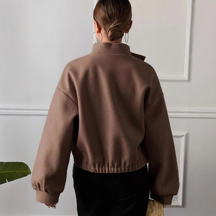 Damen Modische Kurzjacke mit Stehkragen und praktischen Taschen Drune