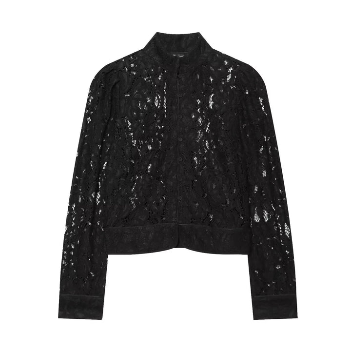 Damen Kurze Spitzenjacke mit Stehkragen und Knopfleiste Drune