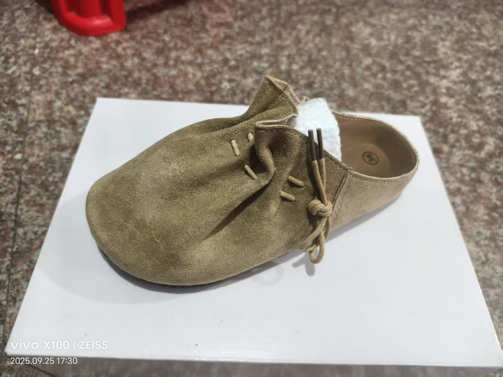 Damen nan gefütterte Velours-Pantolette mit Teddy-Innensohle, weicher Innensohle und dekorativer Schnürung Drune