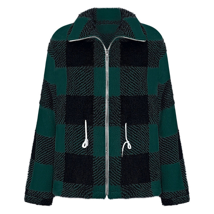 Damen kuschelige Oversize-Jacke mit kariertem Muster Drune