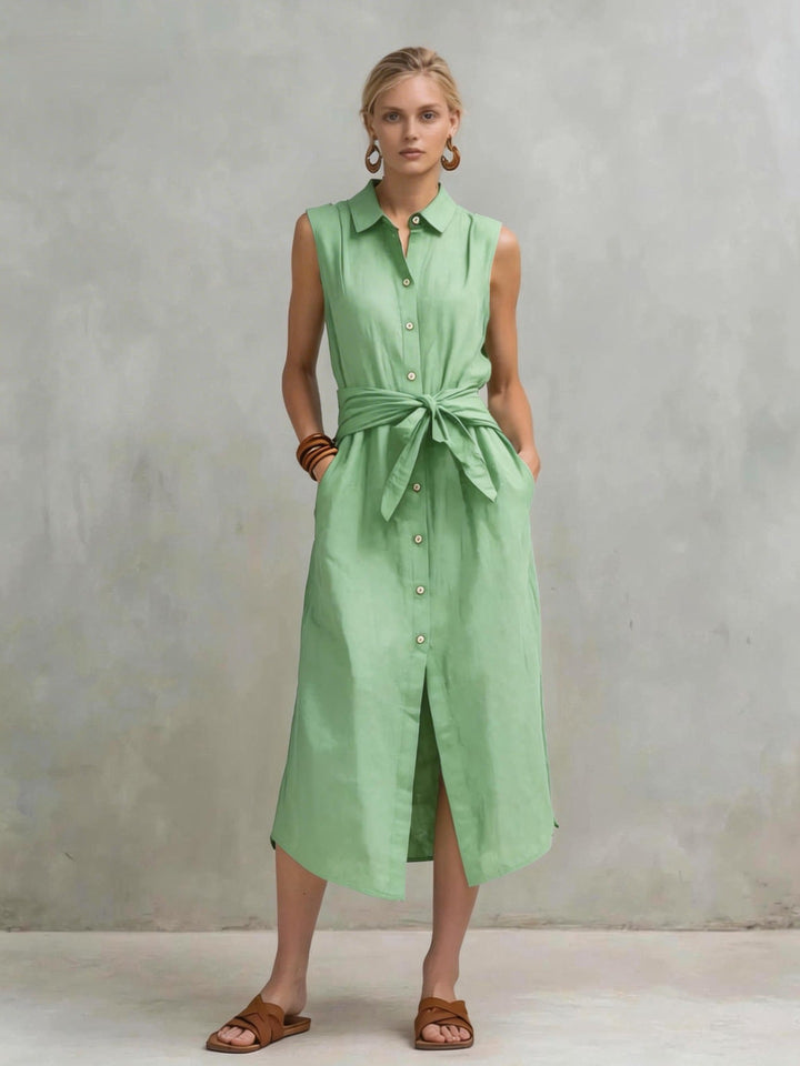 Damen Ärmelloses Hemdblusenkleid mit Wickelbund und Eingrifftaschen