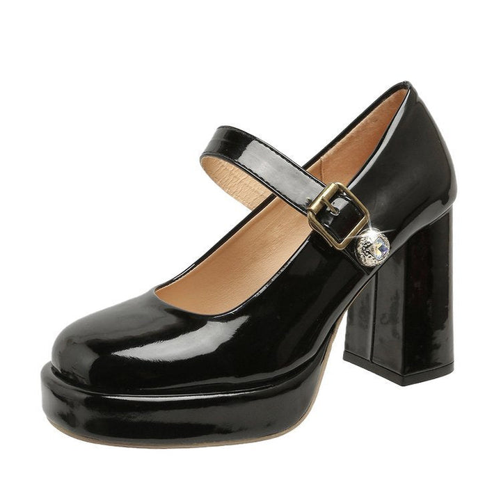 Damen elegante Mary Jane Pumps mit blockiertem Absatz und glänzendem Detail Drune
